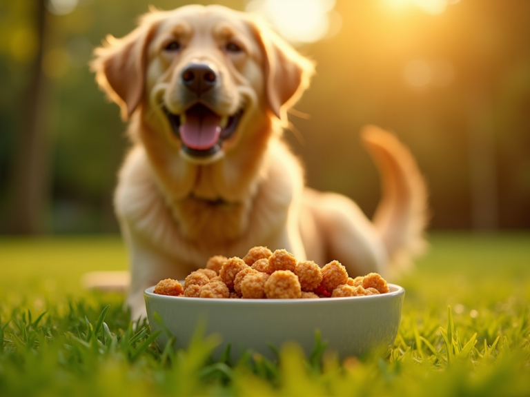 bowl-of-poultry-kibble-with-happy-labrador