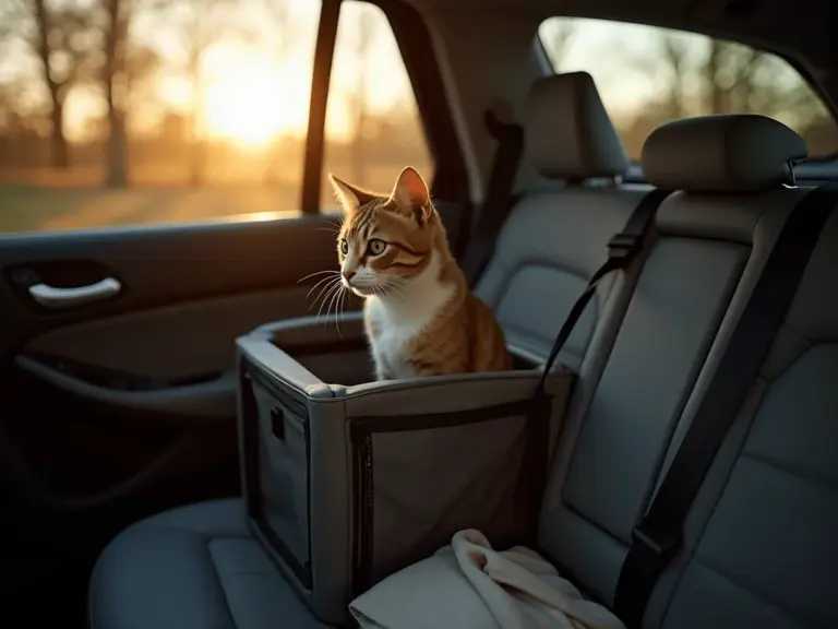 chat-voyage-securise-interieur-voiture-heure-doree