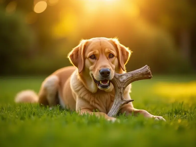 golden-hour-dog-chewing-antler