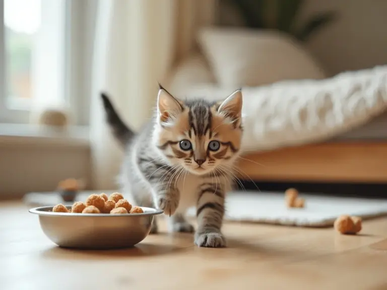 kitten-sniffing-bowl-premium-croquettes