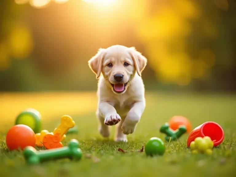 labrador-puppy-playful-chew-toys-golden-hour