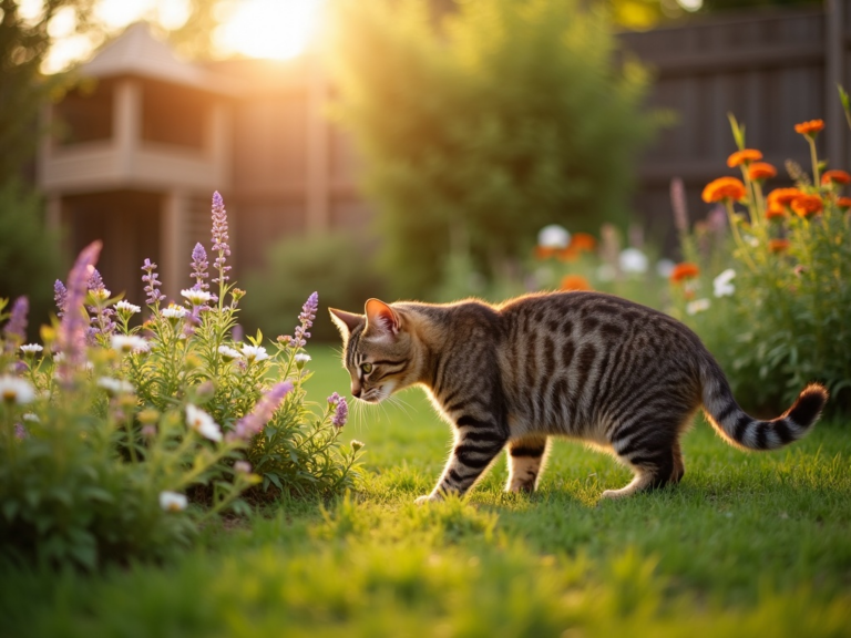 chat-dans-jardin-felin-enrichi-golden-hour