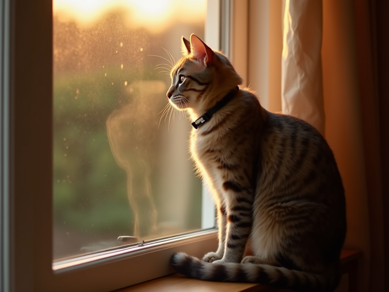 chat-senior-fenetre-golden-hour-gps