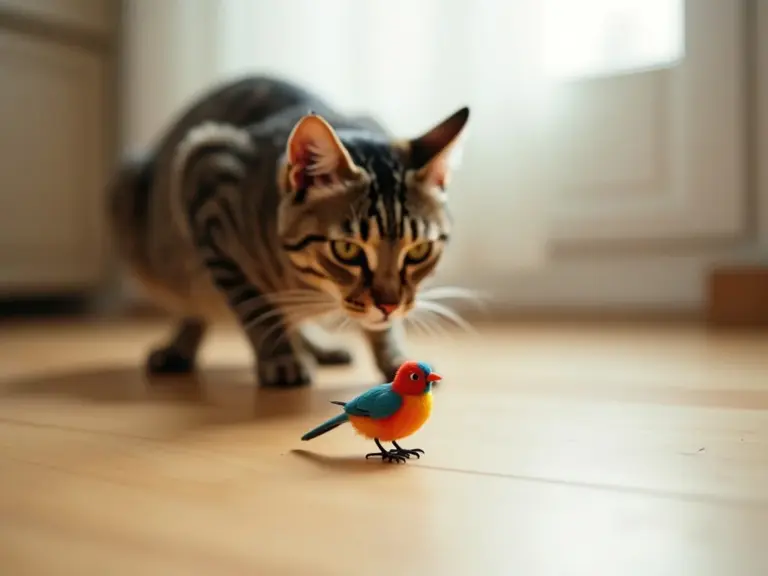 chat-tabby-chasseur-jouet-oiseau