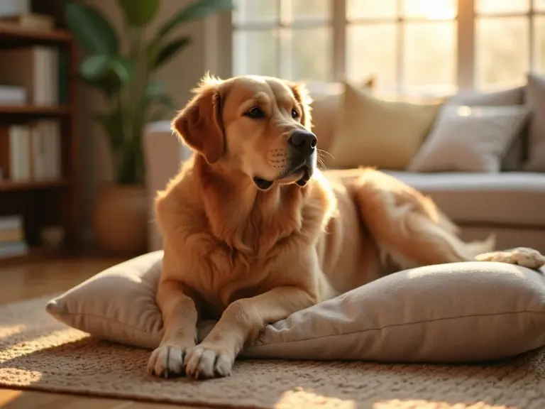 chien-heureux-salon-douillet-lumiere-naturelle