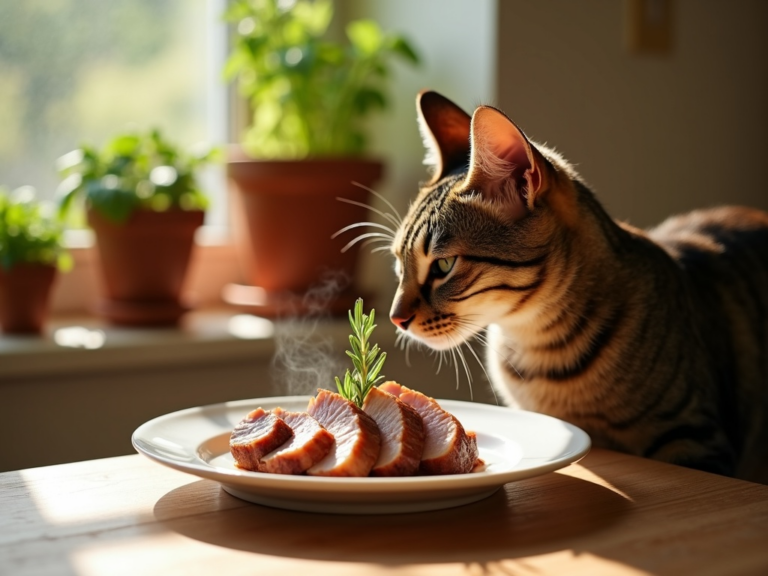 cuisine-chaleureuse-chat-tabby-assiette-canard