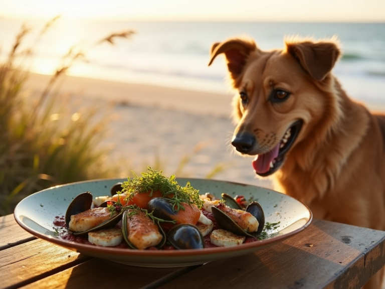 golden-hour-dog-eating-seafood