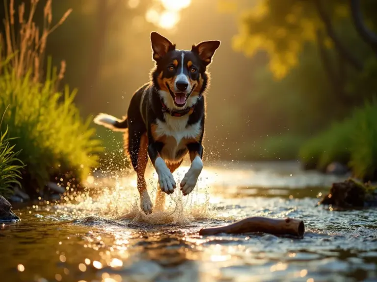 golden-hour-dog-leap-stream