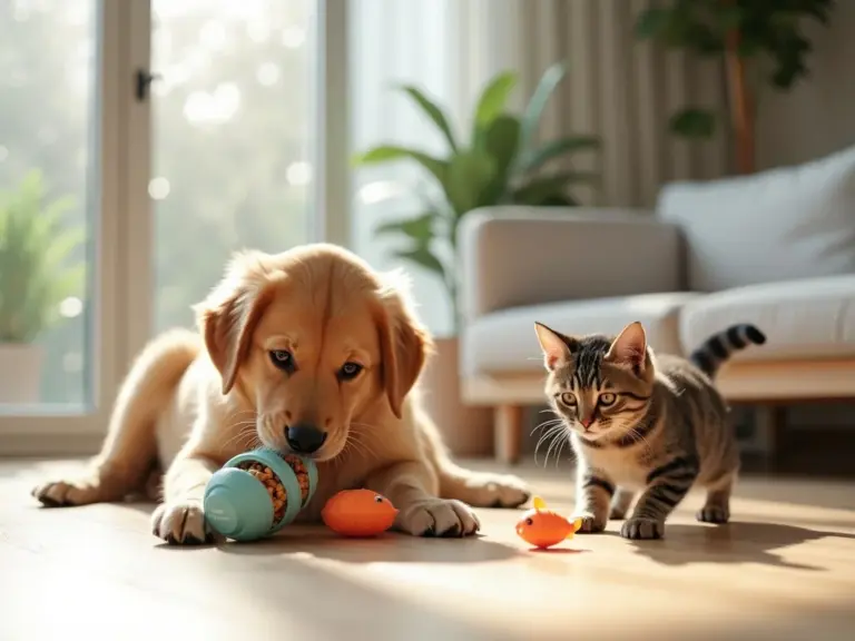 golden-retriever-tabby-cat-playtime-living-room