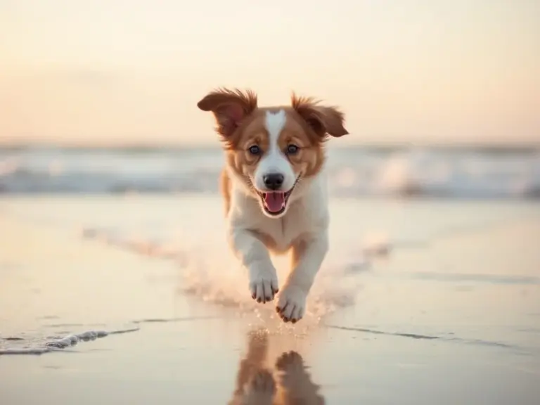 joyful-puppy-beach-run-golden-hour
