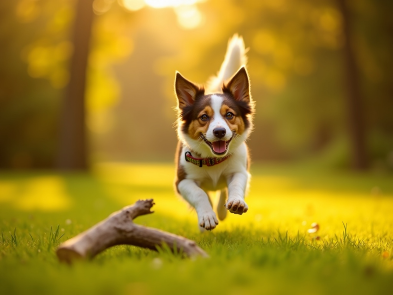 large-angle-dog-leap-golden-hour-park