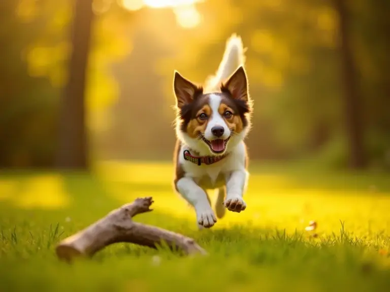 large-angle-dog-leap-golden-hour-park