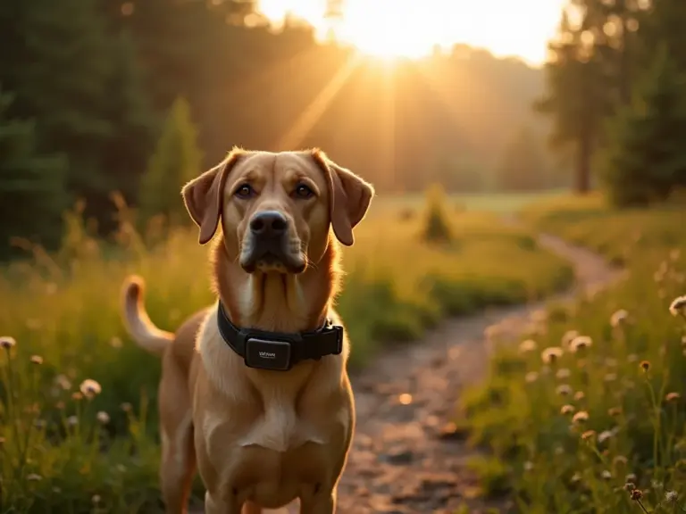 large-dog-gps-tracker-golden-hour-forest