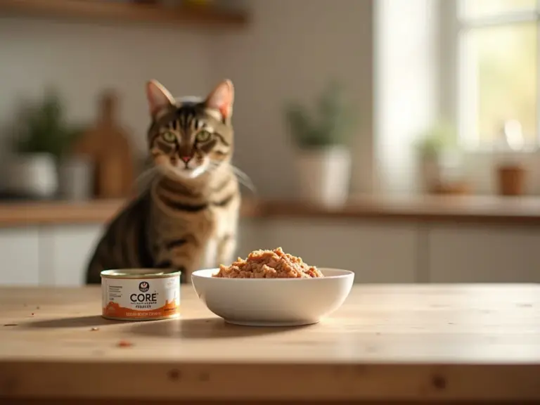 pate-chat-bol-ceramique-fond-flou