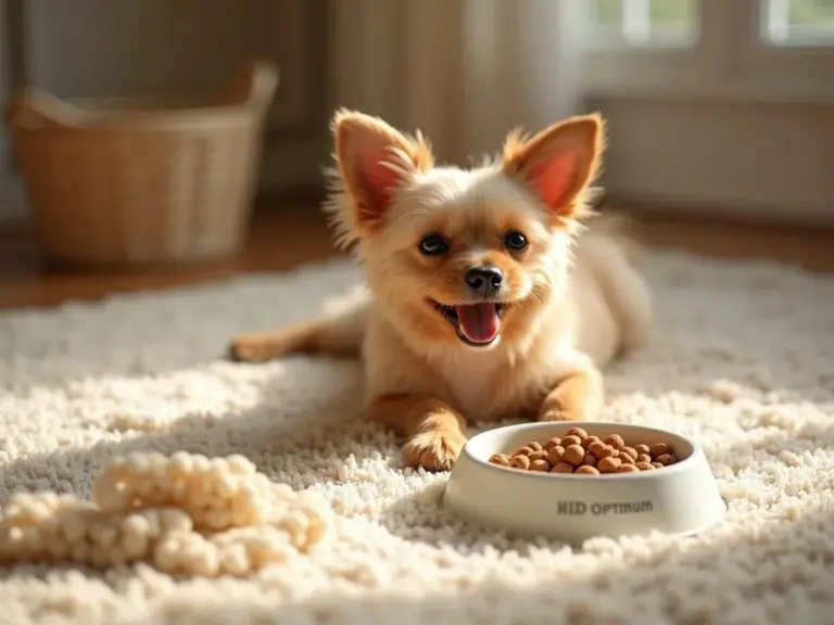 petite-chienne-bien-portante-etiree-sur-tapis-boucle-beige