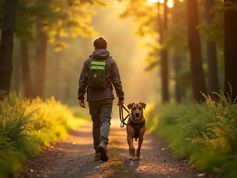 promenade-chien-foret-coucher-soleil