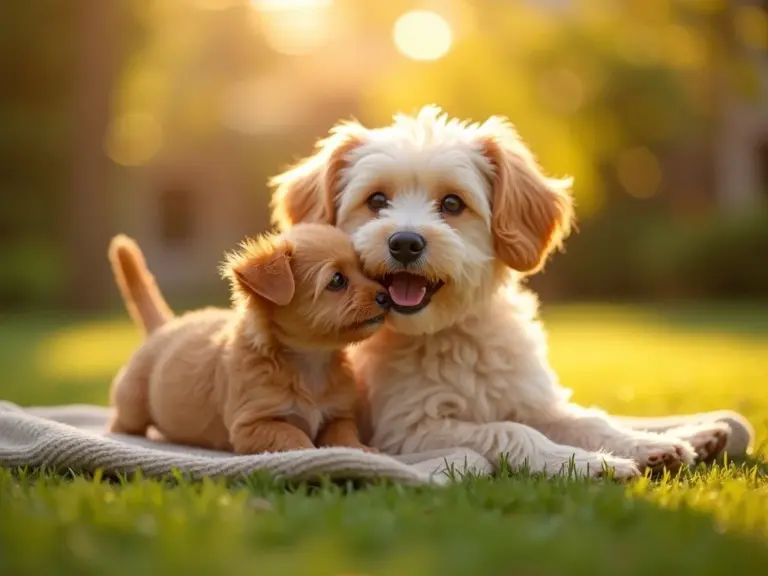 senior-dog-puppy-bond-golden-hour