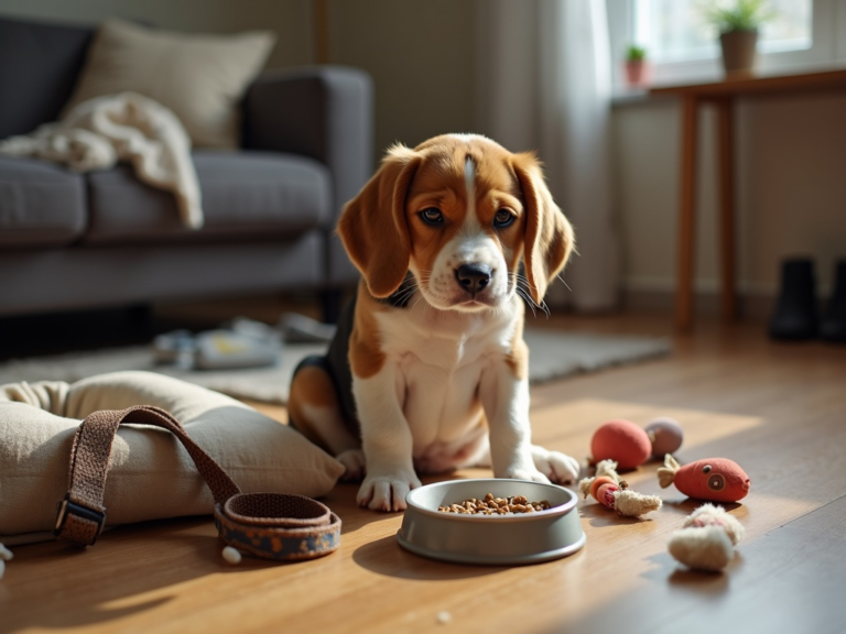 beagle-puppy-sad-corner-living-room