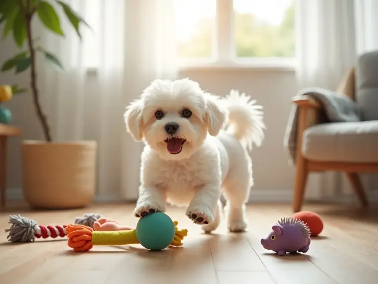 bichon-frise-jouant-avec-jouet-colore
