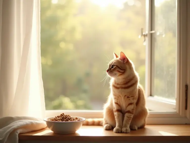 chat-europeen-tabby-senior-fenetre-sunlight-nourriture