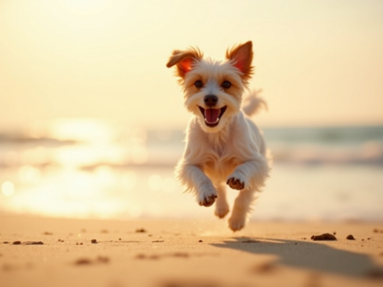 chien-joyeux-plage-sunset