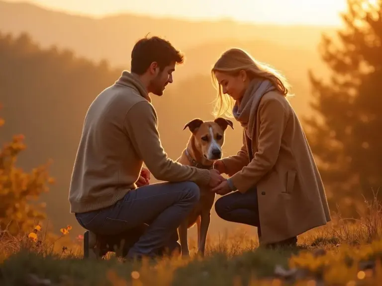 couple-nouvel-animal-adoption-douce-lumiere-automne