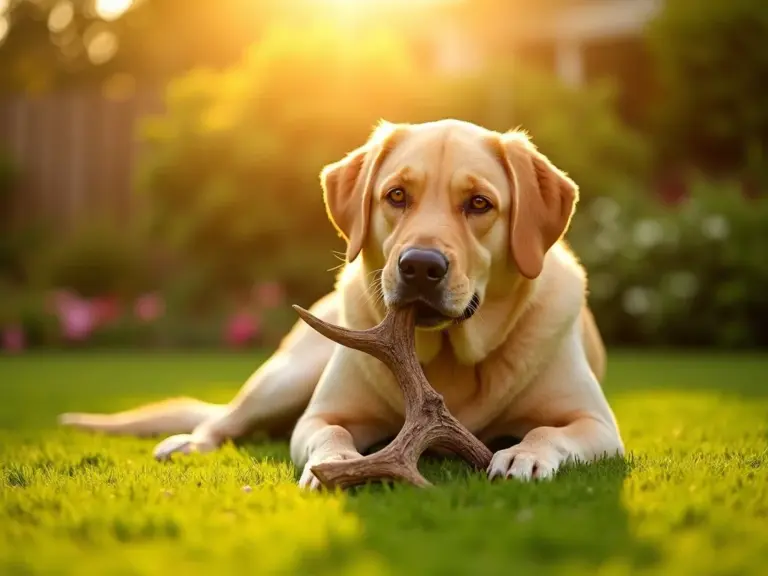 golden-hour-labrador-antler-garden