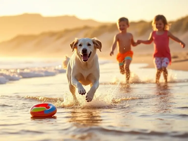 golden-hour-labrador-kids-beach-summer-adventure