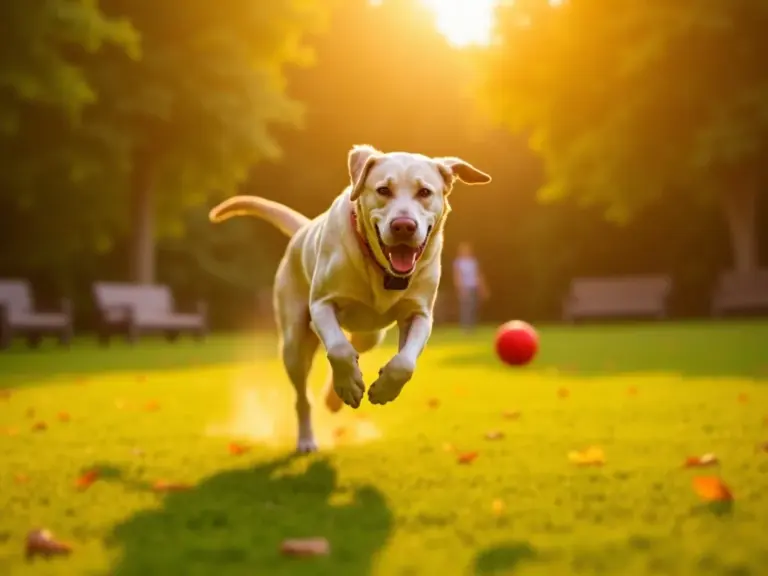 golden-hour-senior-labrador-fetching-red-ball