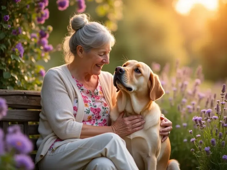 golden-hour-woman-dog-garden