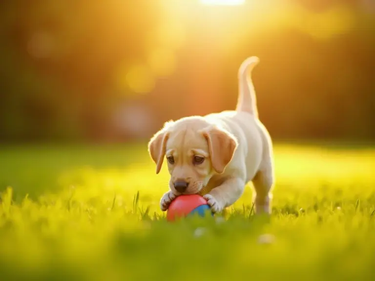 jeune-chien-jouant-balle-heure-dore