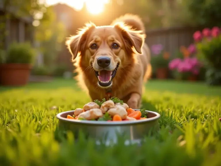 large-dog-eating-healthy-food-in-garden