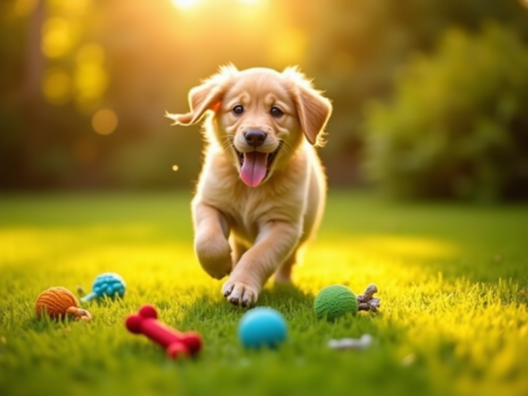 puppy-playing-in-garden-golden-hour
