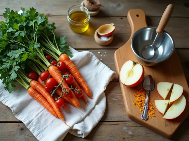 rustic-kitchen-table-vegetables-chopping-board