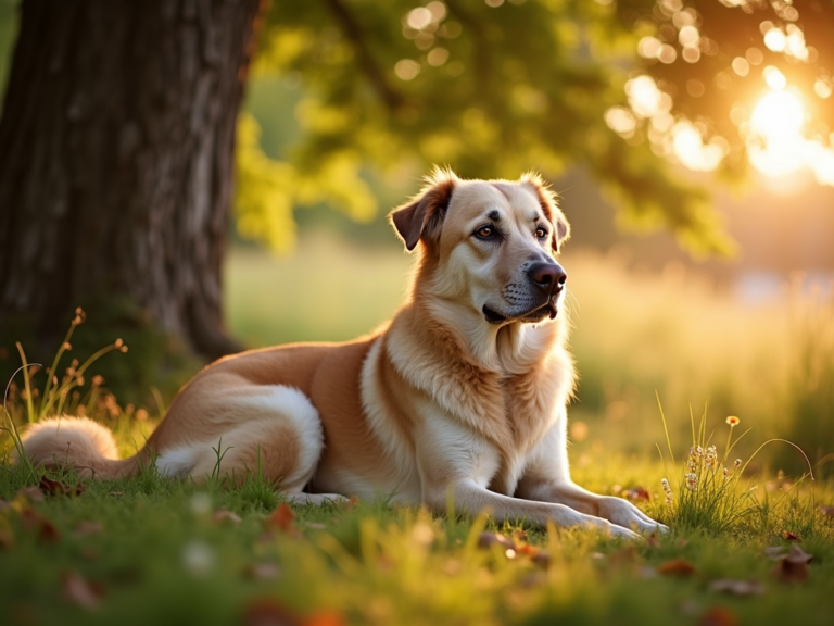 serene-dog-golden-hour-oak-tree