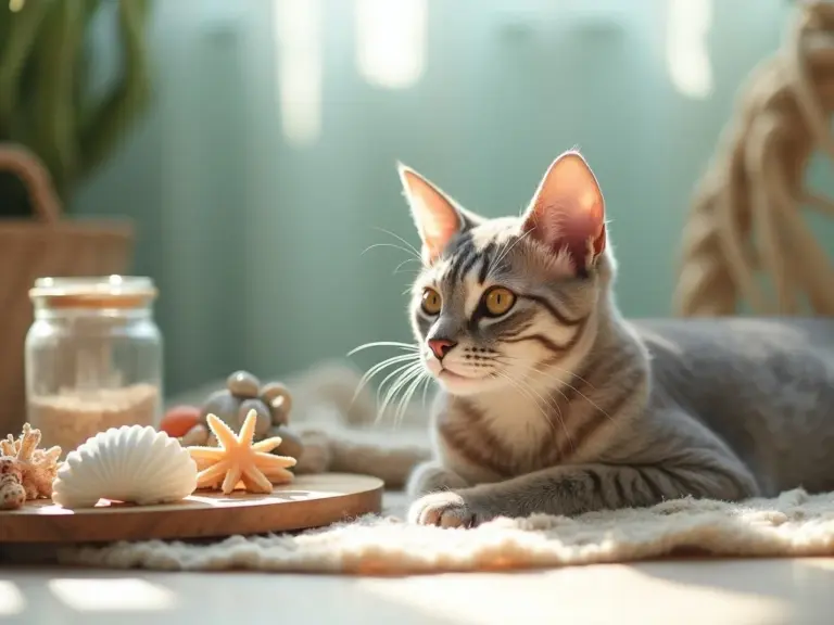 chat-serein-sur-tapis-naturel-avec-theme-marin