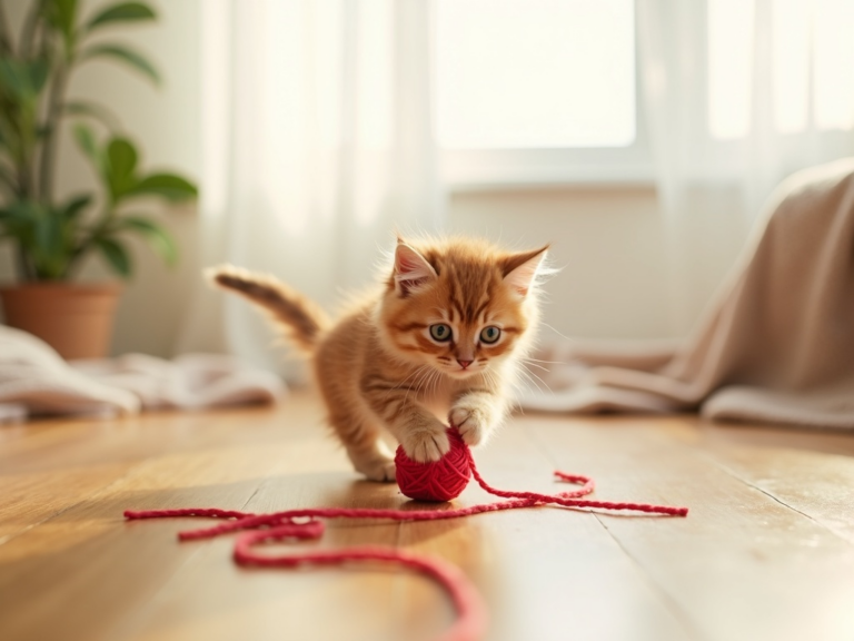 kitten-playing-with-yarn-in-sunlit-room