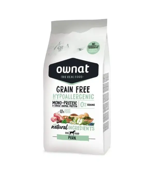 Ownat prime sans céréales hypoallergénique porc chien 12kg