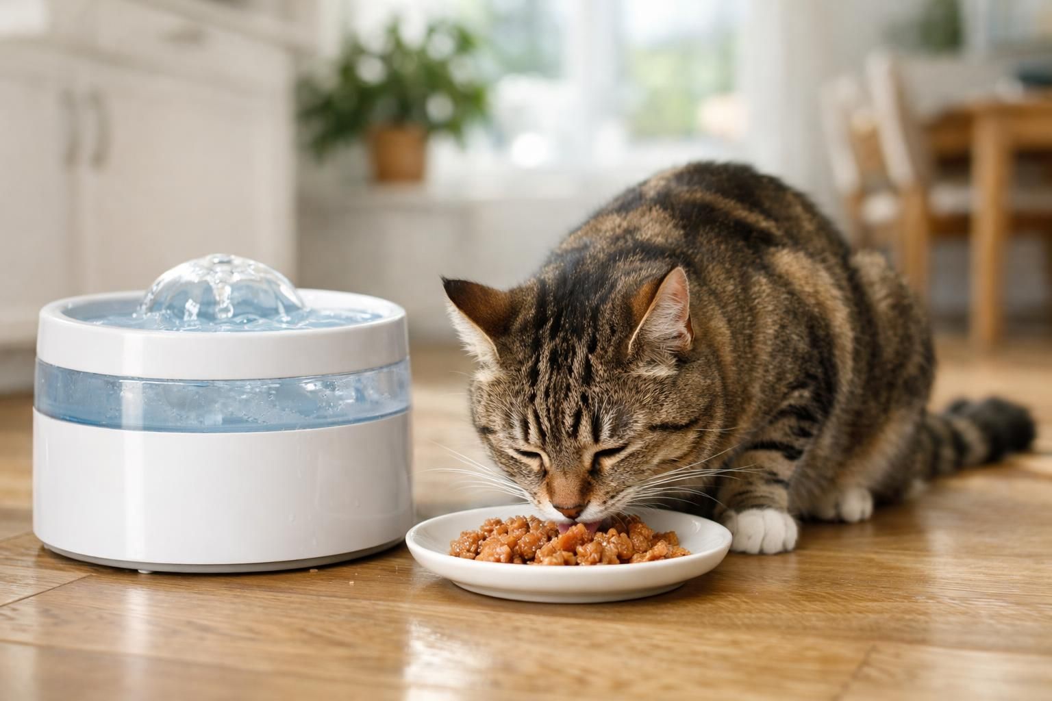 Chat près d'une fontaine à eau, importance de l'hydratation féline