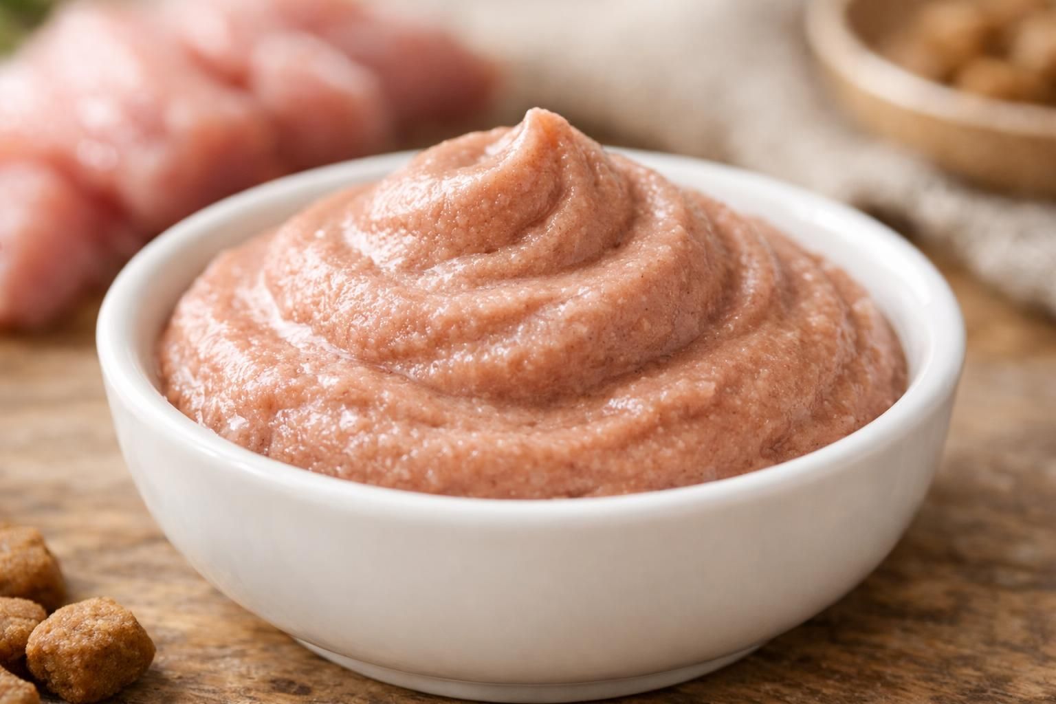 Gros plan de pâtée en mousse fine riche en viande pour chaton
