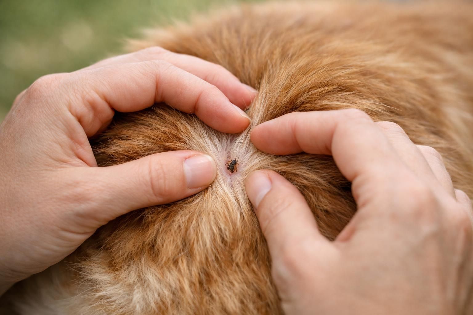Inspection du pelage d'un chien à la recherche de tiques
