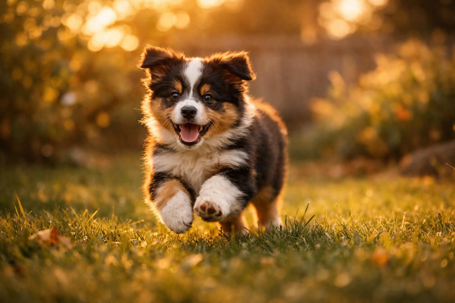 Chiot berger australien en pleine forme jouant dans un jardin