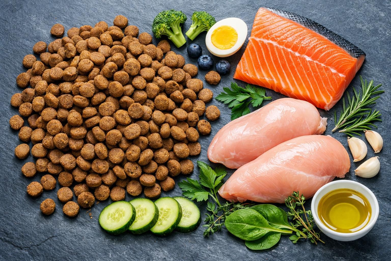 Croquettes pour chien adulte et ingrédients frais riches en protéines animales