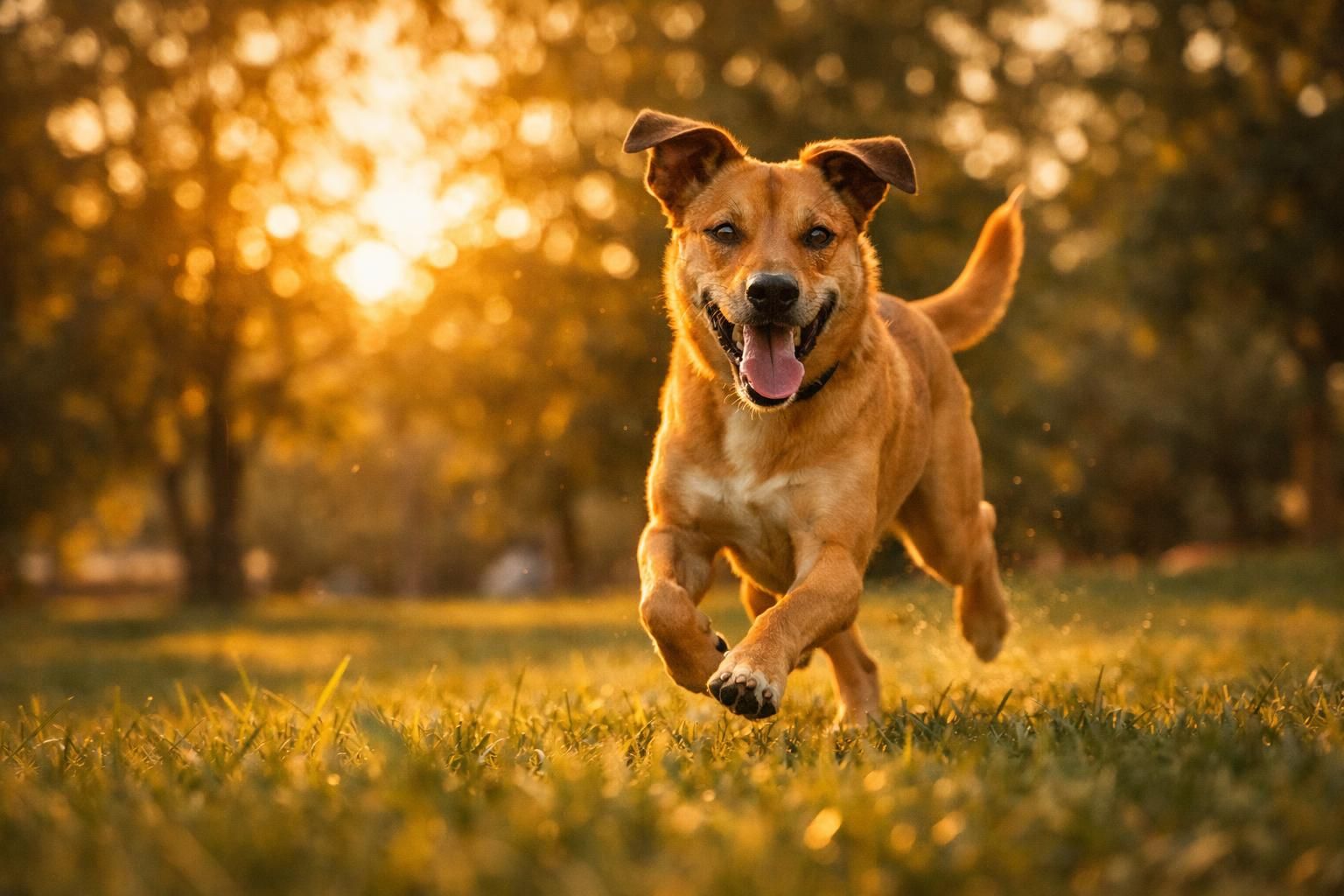 Chien adulte actif qui court en pleine forme dans un parc