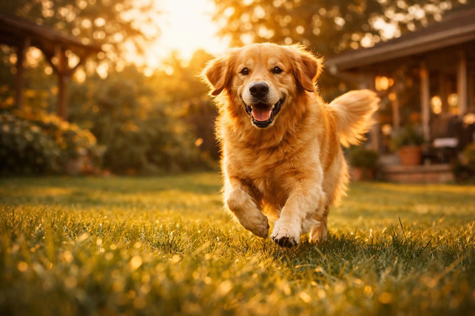 Grand chien actif qui court en pleine forme dans un grand jardin