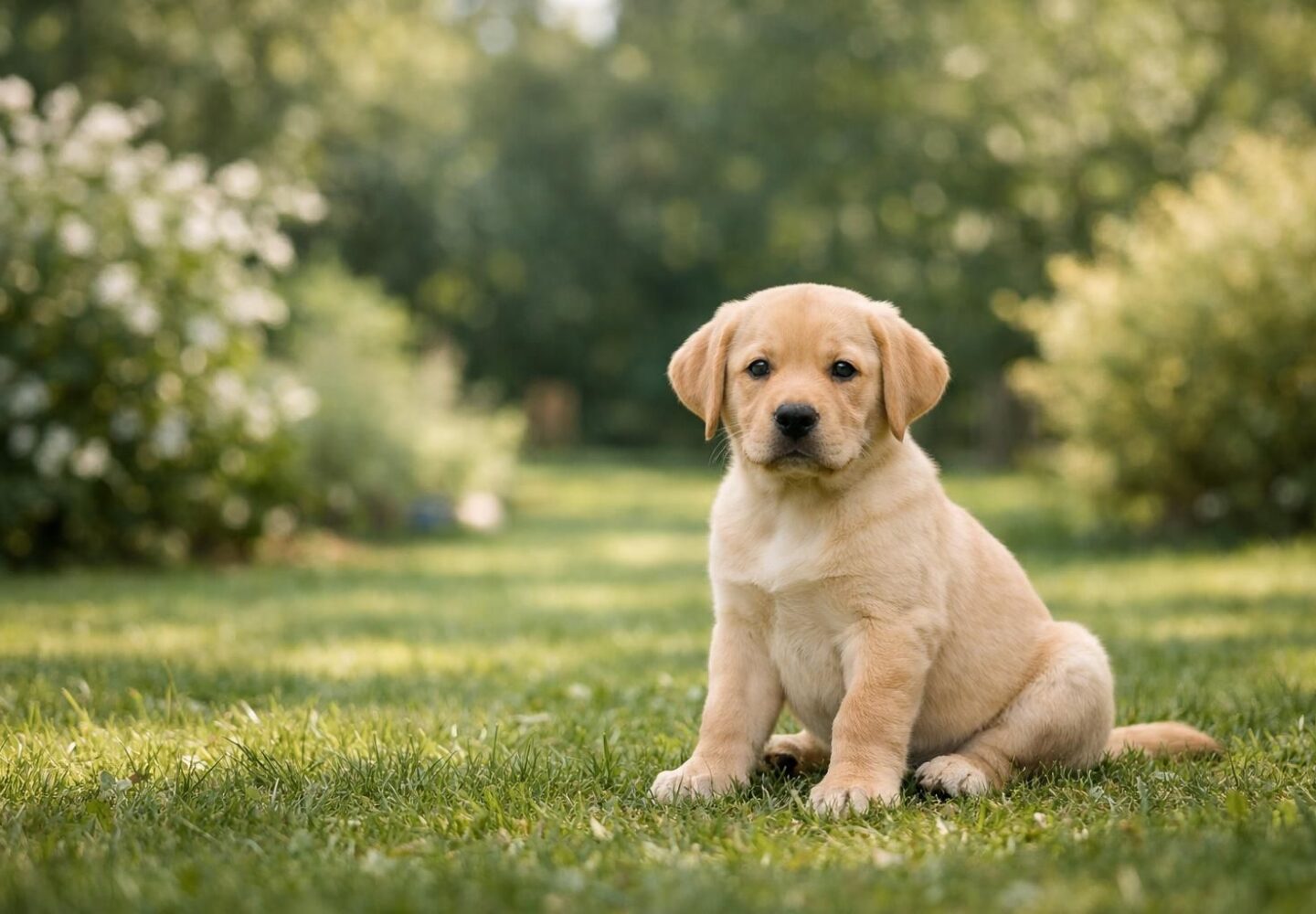 Chiot Labrador de grande race en bonne santé dans un jardin ensoleillé