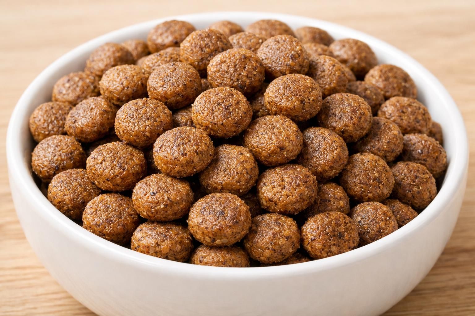 Gros plan de croquettes pour chiot dans une gamelle blanche