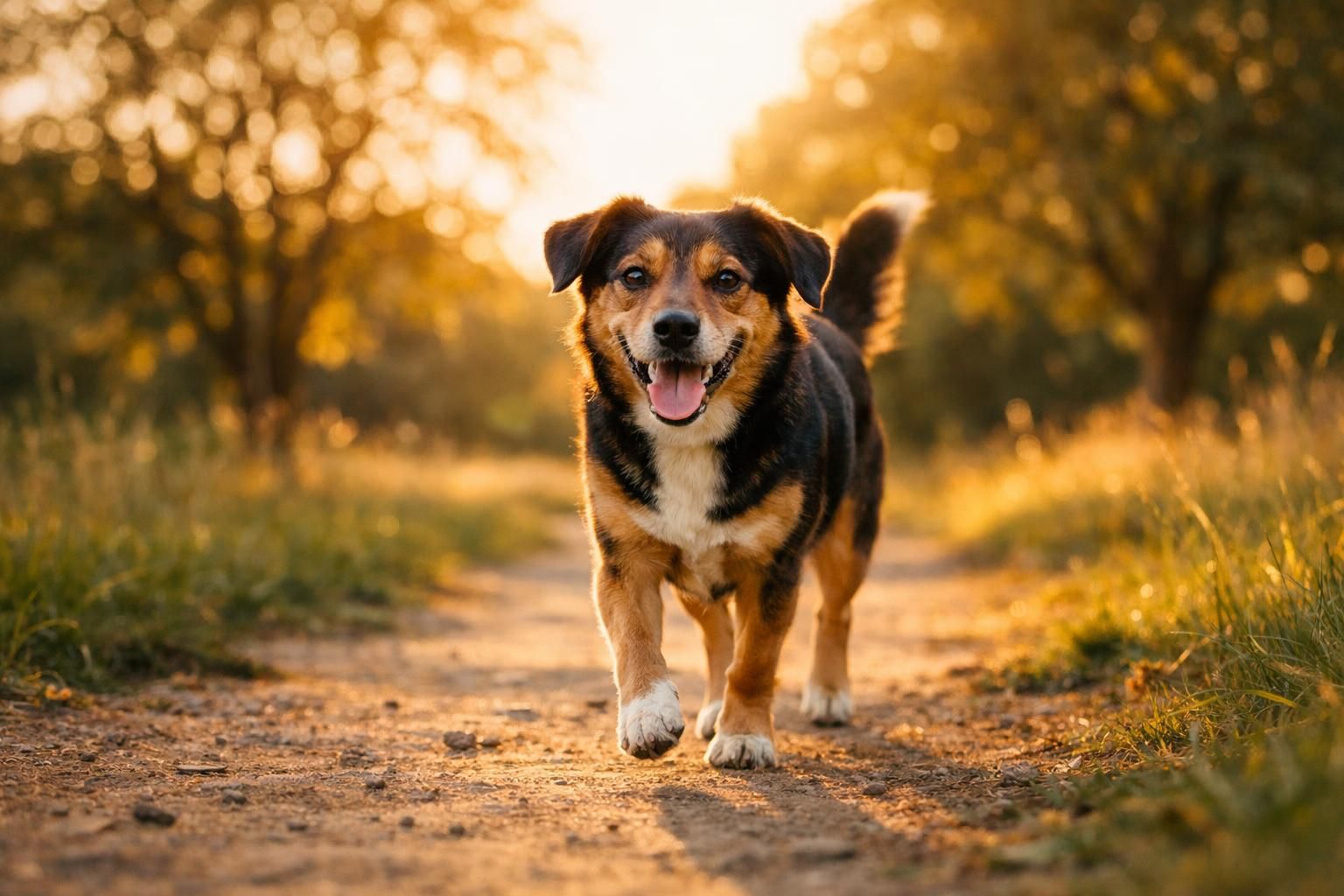 Chien en bonne santé au poil brillant en promenade dans un parc