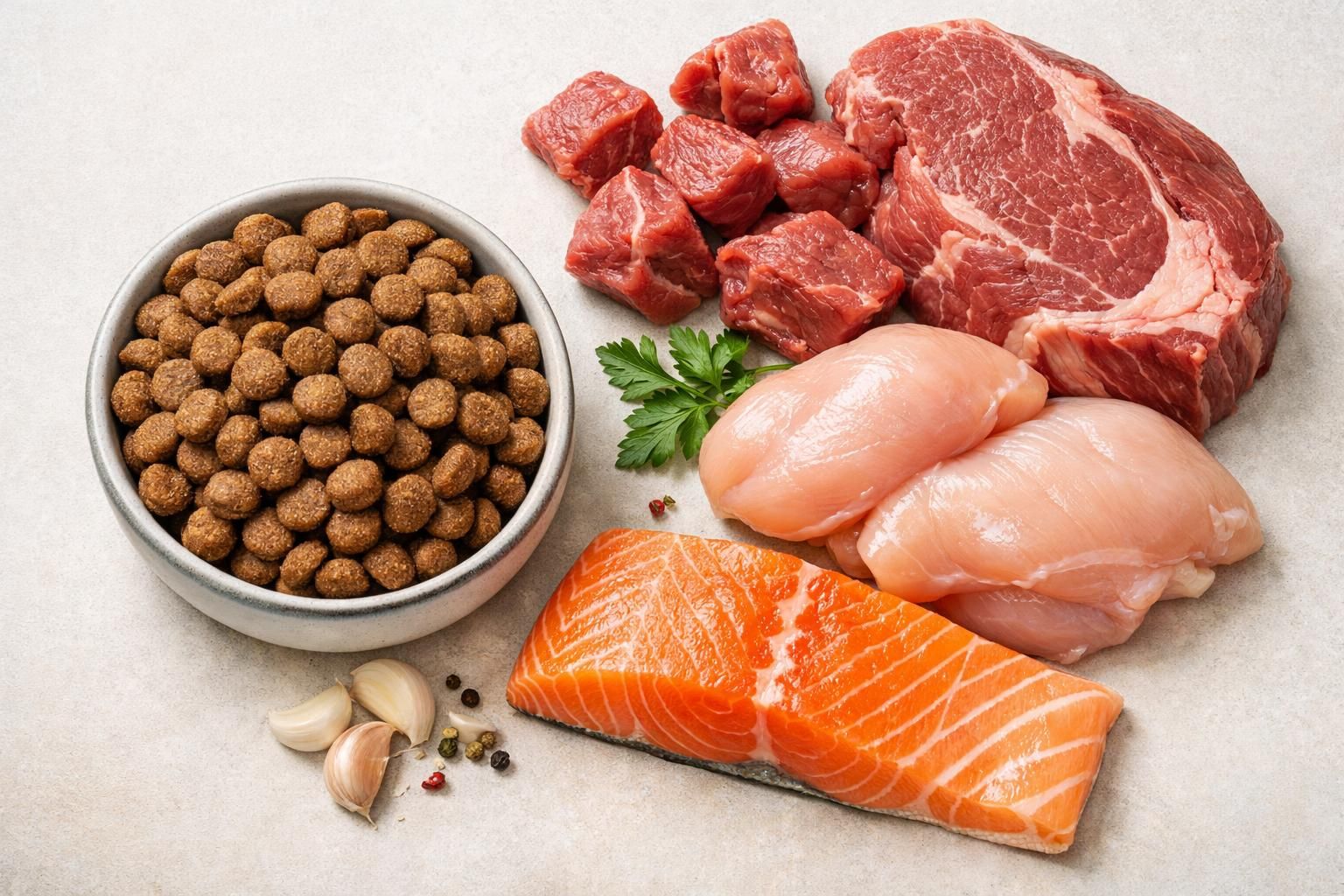 Croquettes premium pour chien avec viande fraîche et saumon