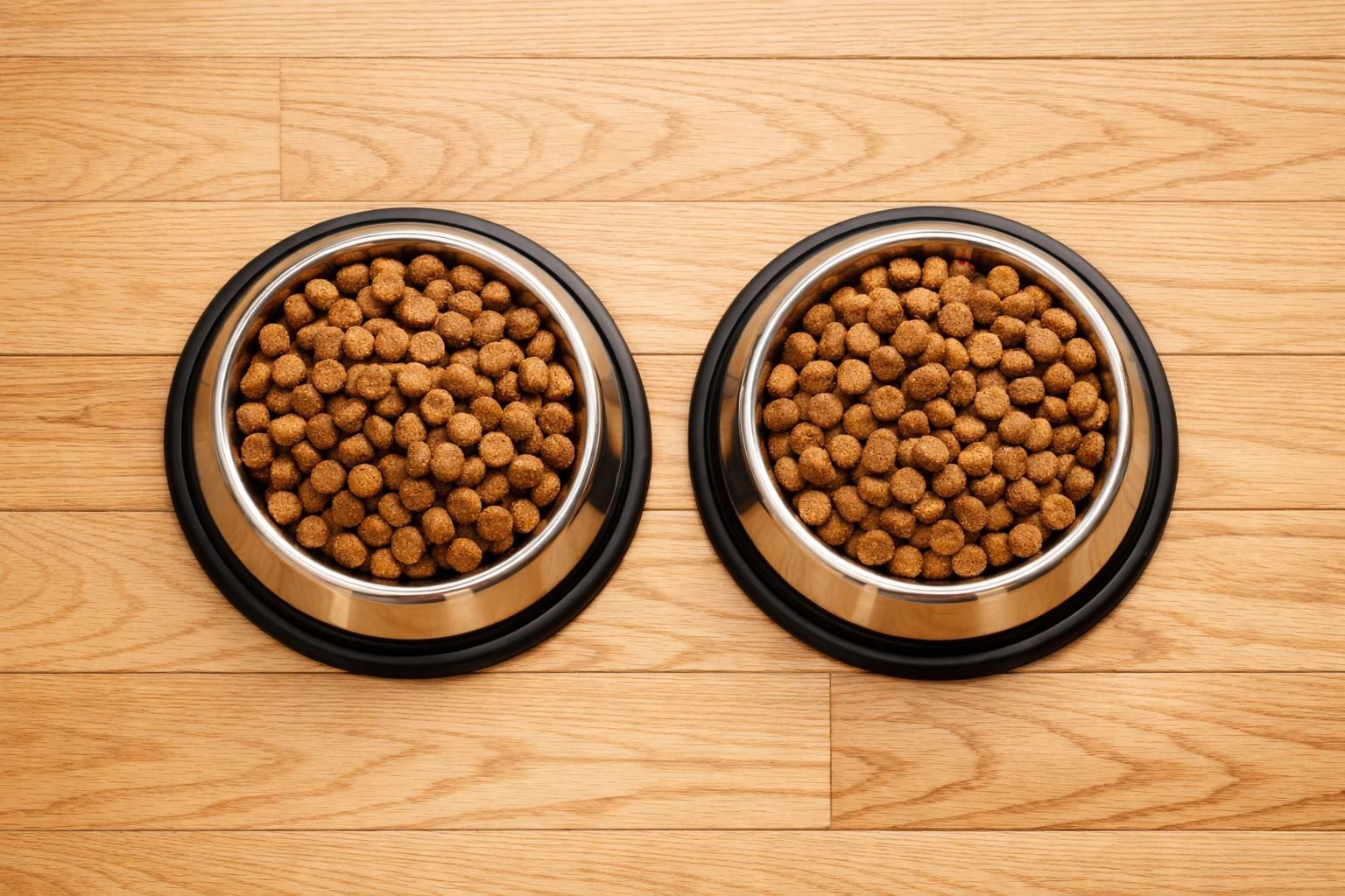 Deux gamelles de croquettes pour les repas quotidiens du chien